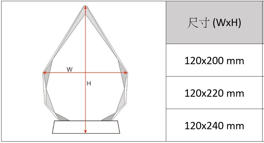 Size of crystal award
